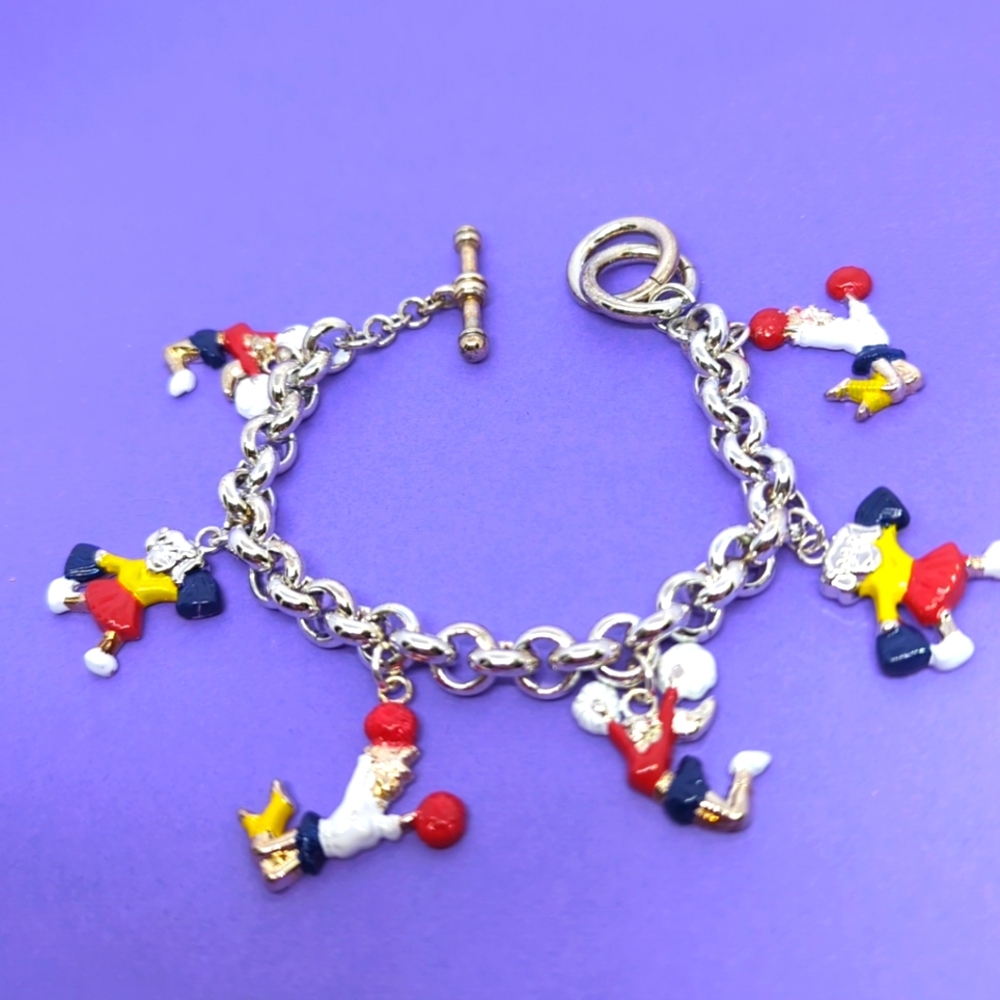 🎉New Cheerleaders Charms Multicolor Silver Bracelet Cute Hurry! One Available.